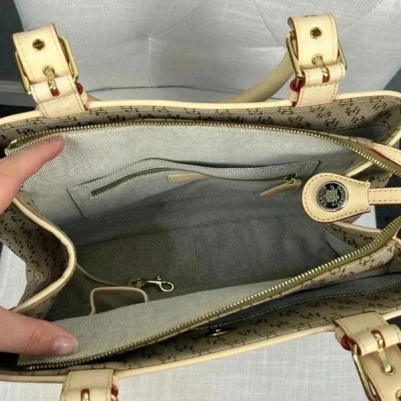 Vintage Dooney & Bourke Buckle Satchel Tote Bag Purse DB Signature Leather Trim - Picture 7 of 16